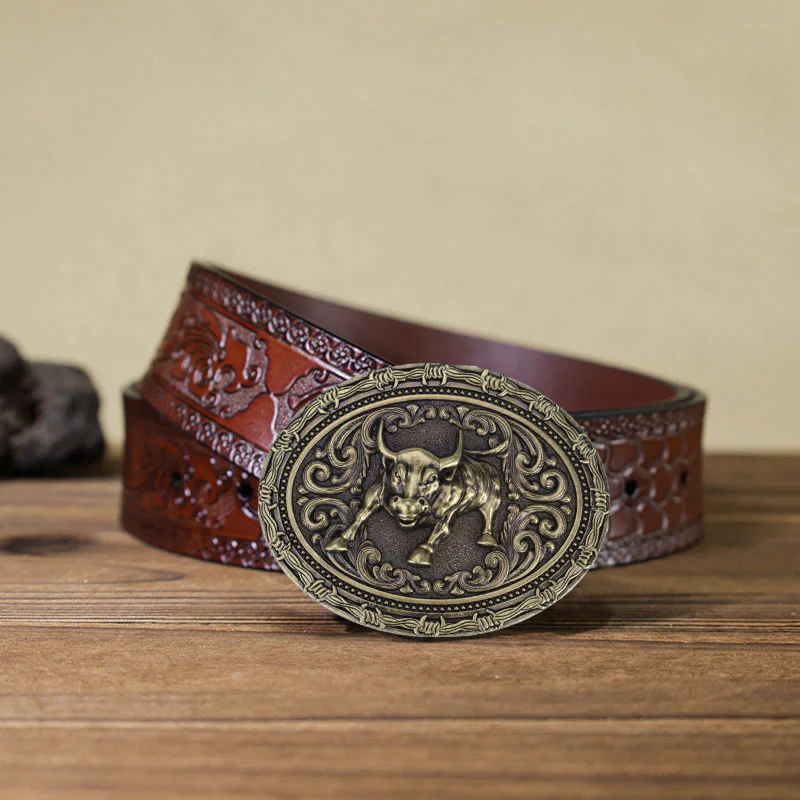 Men's DIY Cowboy Bullfighter Buckle Leather Belt - Image 12