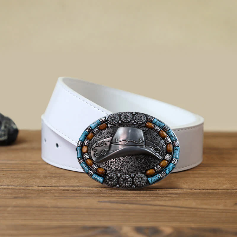 Men's DIY Cowboy Hat Turquoise Stone Buckle Leather Belt - Image 5