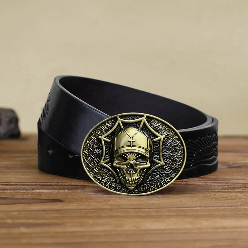Men's DIY Crazy Hunter Skull Buckle Leather Belt - Image 9
