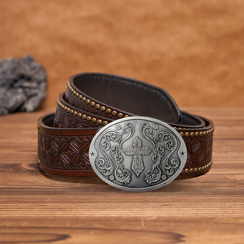 Men's DIY Cross Carving Creative Beer Holder Buckle Leather Belt - Image 11
