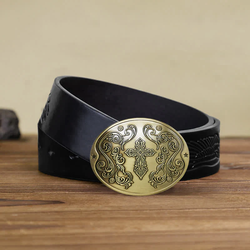 Men's DIY Cross Carving Creative Beer Holder Buckle Leather Belt - Image 15