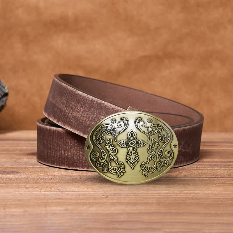 Men's DIY Cross Carving Creative Beer Holder Buckle Leather Belt - Image 18
