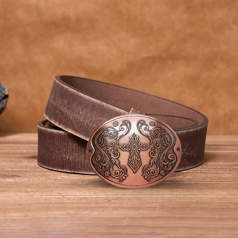 Men's DIY Cross Carving Creative Beer Holder Buckle Leather Belt - Image 24