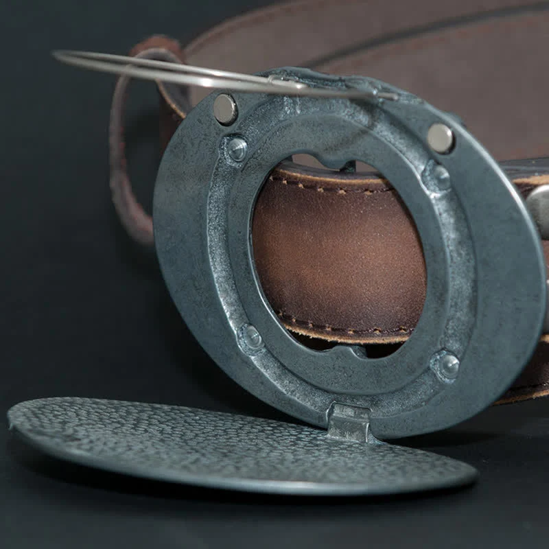 Men's DIY Cross Carving Creative Beer Holder Buckle Leather Belt - Image 7