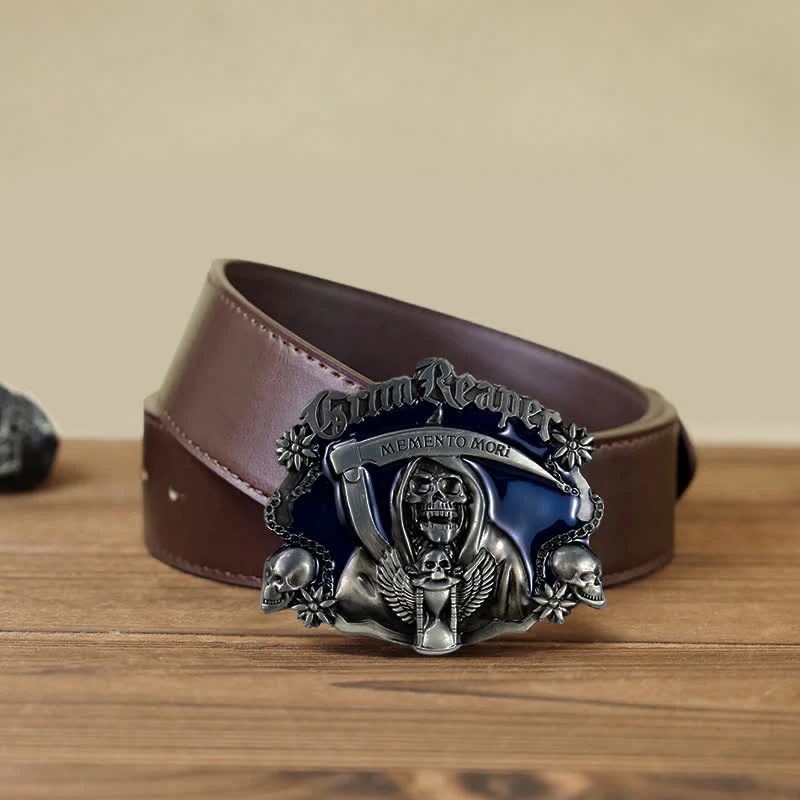 Men's DIY Death Sickle Skull Buckle Leather Belt - Image 8