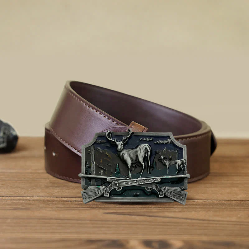 Men's DIY Deer Shotgun Hunter Buckle Leather Belt - Image 13