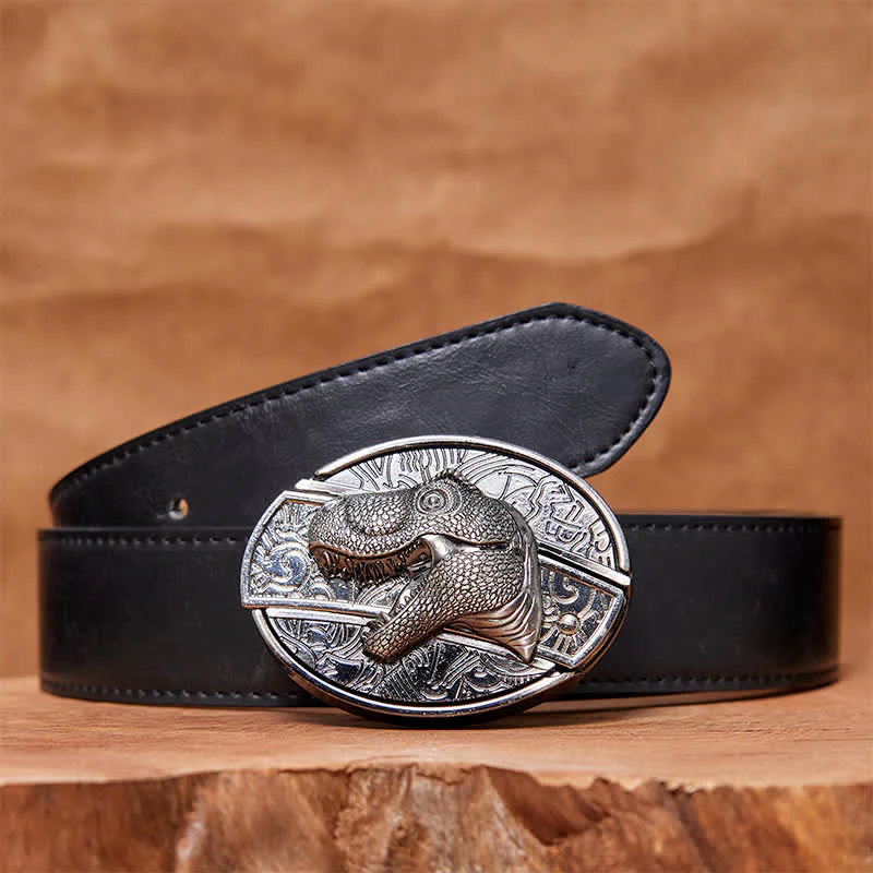 Men's DIY Dinosaur Hidden Folding Knife Leather Belt - Image 5