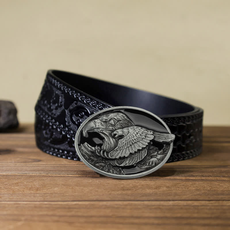 Men's DIY Double Eagle Embossed Buckle Leather Belt - Image 11