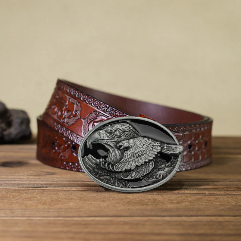 Men's DIY Double Eagle Embossed Buckle Leather Belt - Image 13