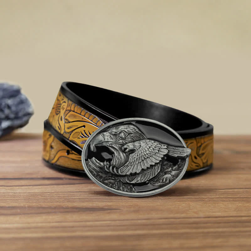 Men's DIY Double Eagle Embossed Buckle Leather Belt - Image 15