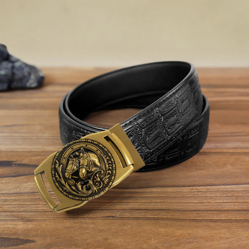 Men's DIY Double Horse Head Automatic Buckle Leather Belt - Image 5