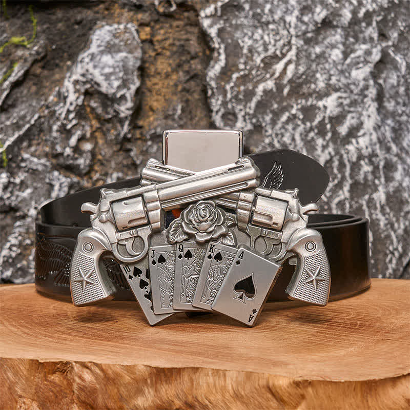 Men's DIY Double Pistol Poker Leather Belt with Hidden Lighter - Image 3