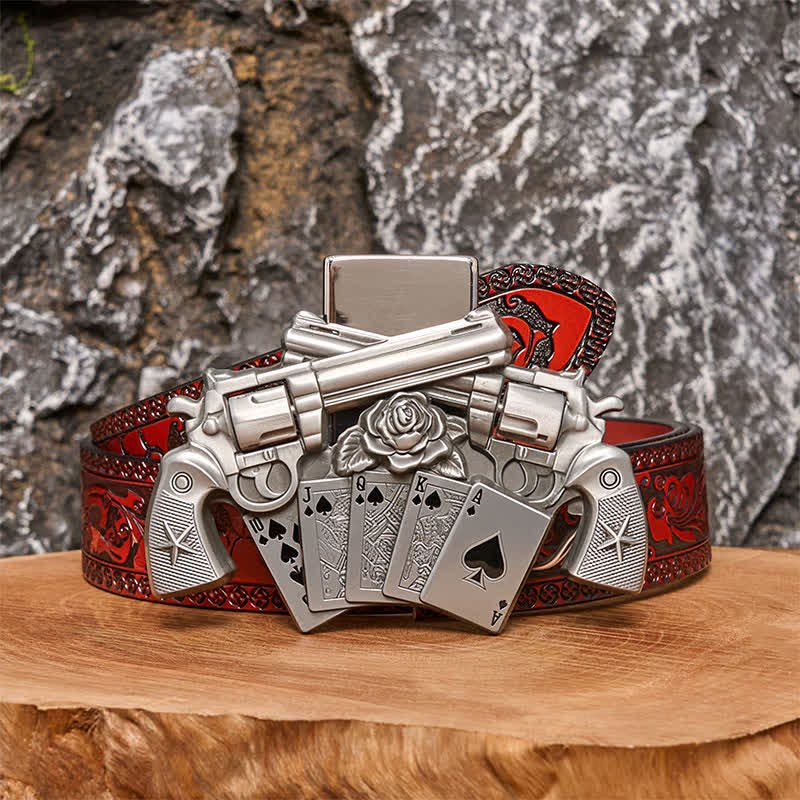 Men's DIY Double Pistol Poker Leather Belt with Hidden Lighter - Image 7