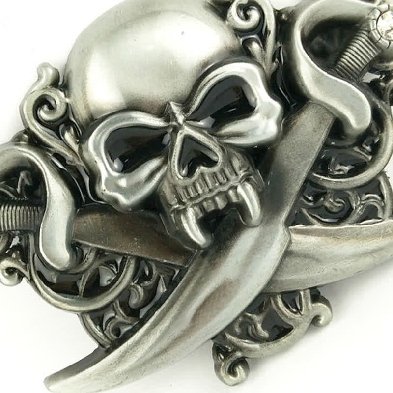 Men's DIY Double Swords Skull Ghost Buckle Leather Belt - Image 4