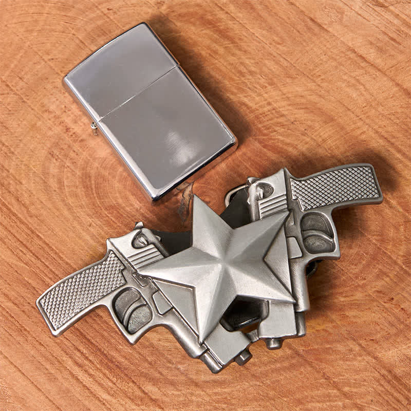 Men's DIY Dual Guns & Star Leather Belt with Hidden Lighter - Image 4