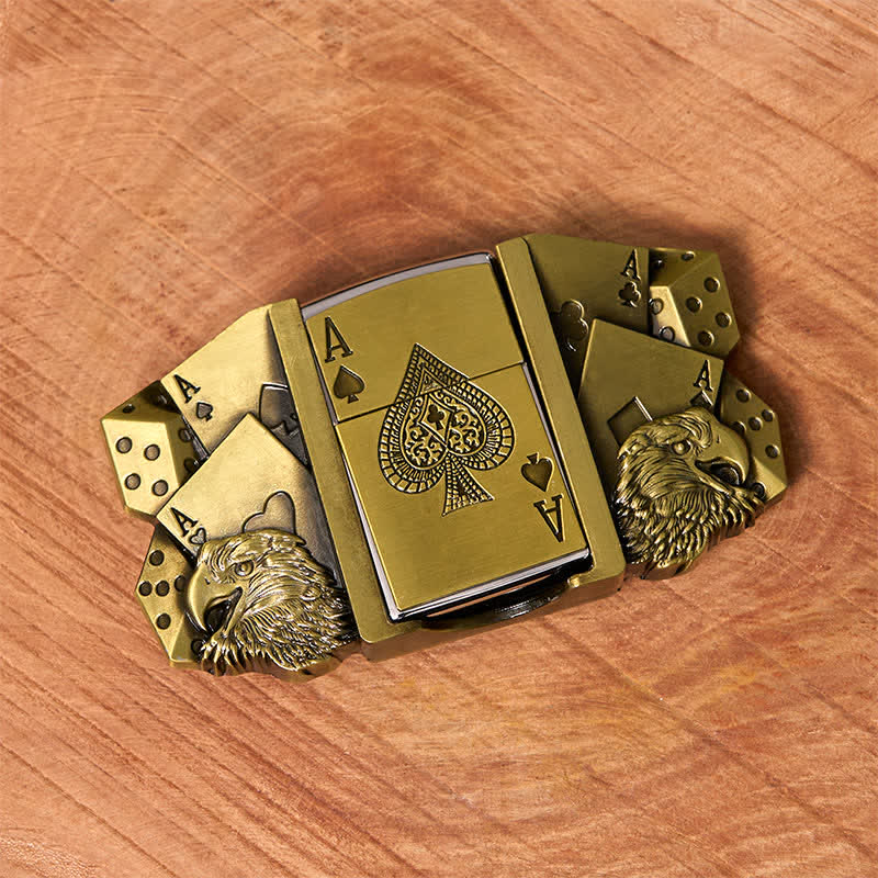 Men's DIY Eagle Ace Gold Leather Belt Buckle with Hidden Lighter - Image 3