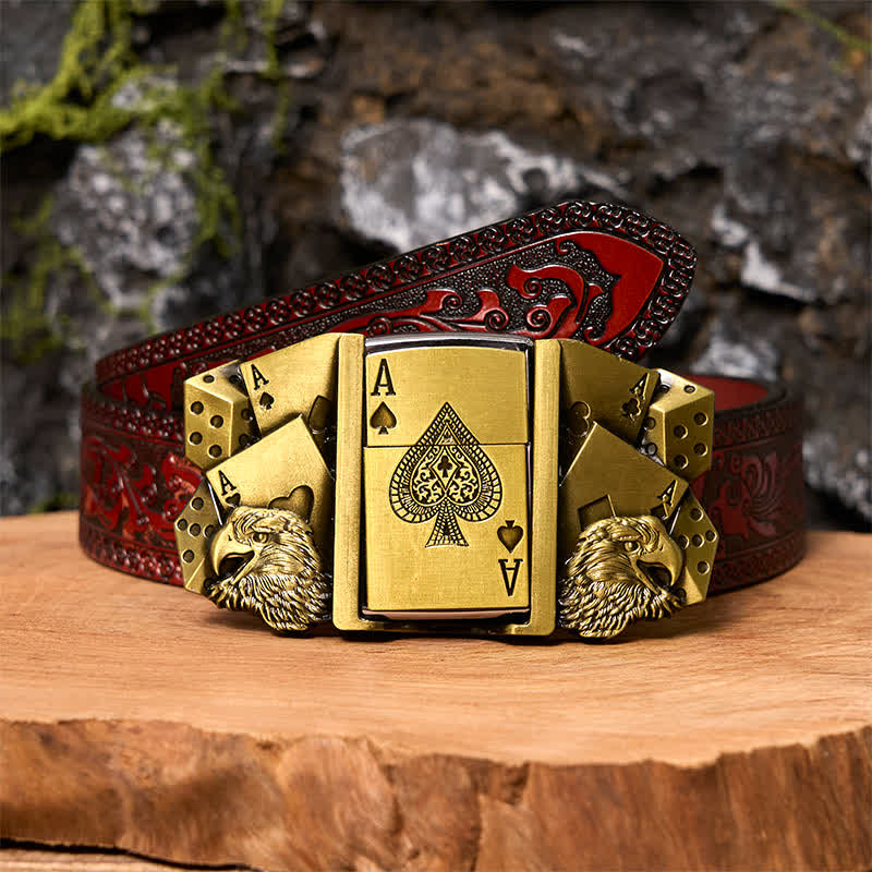Men's DIY Eagle Ace Gold Leather Belt Buckle with Hidden Lighter - Image 9