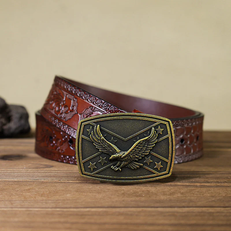 Men's DIY Eagle Flag Pattern Buckle Leather Belt - Image 12