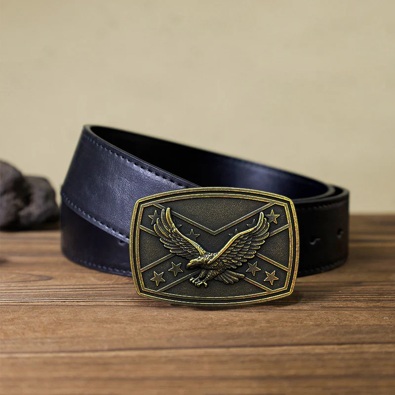 Men's DIY Eagle Flag Pattern Buckle Leather Belt - Image 4
