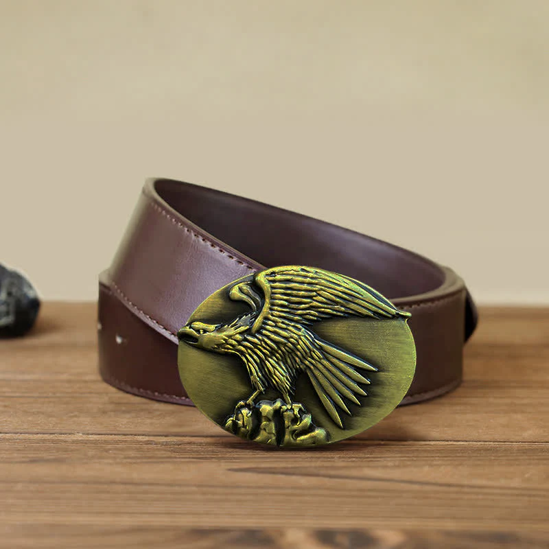 Men's DIY Eagle On Stone Buckle Leather Belt - Image 11