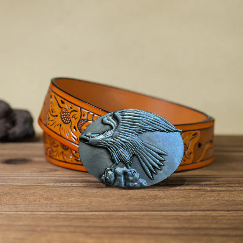 Men's DIY Eagle On Stone Buckle Leather Belt - Image 24