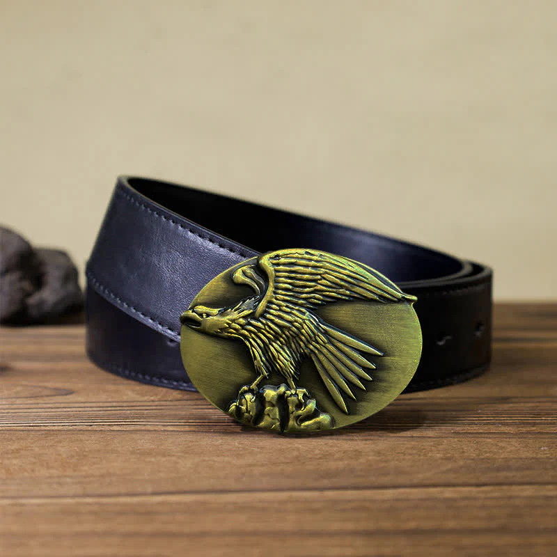 Men's DIY Eagle On Stone Buckle Leather Belt - Image 5