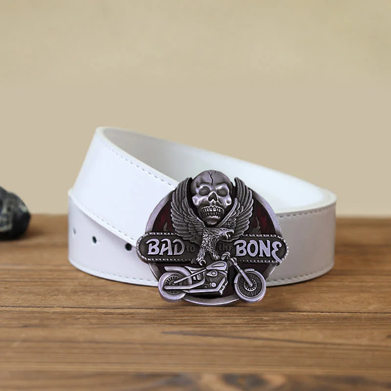 Men's DIY Eagle Skull Biker Bad To The Bone Buckle Leather Belt - Image 6