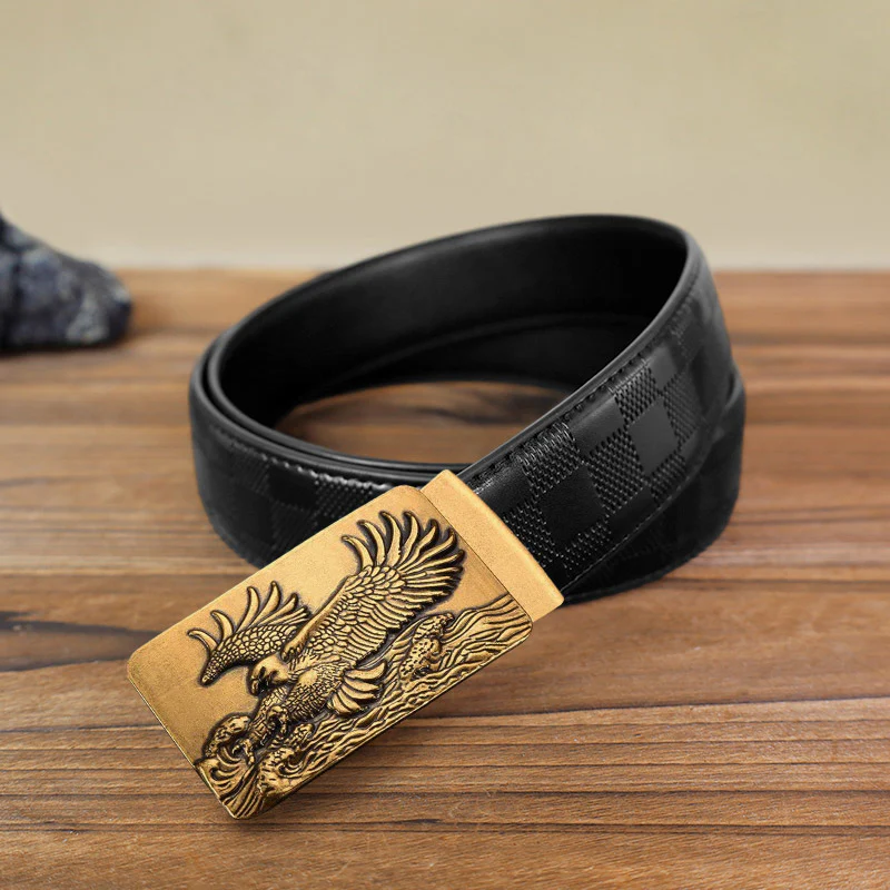 Men's DIY Eagle Spread Wings Automatic Buckle Leather Belt - Image 15