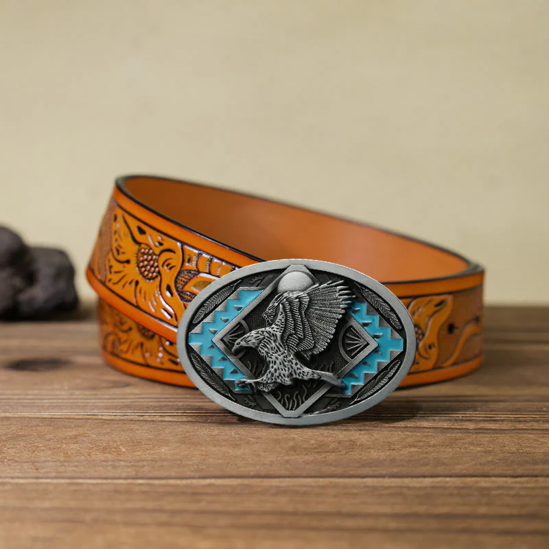Men's DIY Enamel Landing Eagle Buckle Leather Belt - Image 14