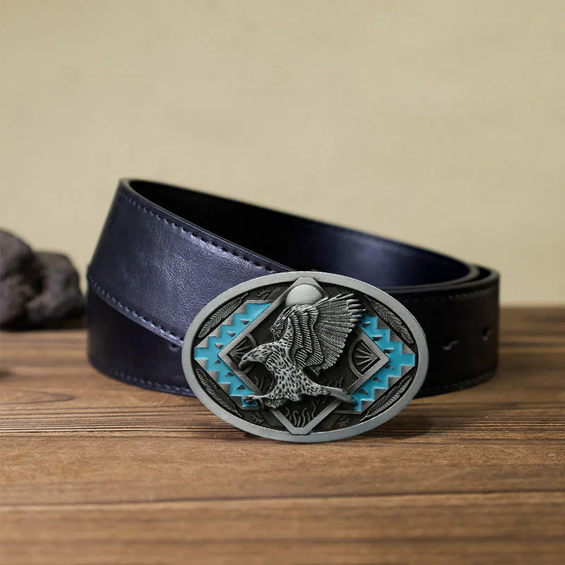 Men's DIY Enamel Landing Eagle Buckle Leather Belt - Image 4