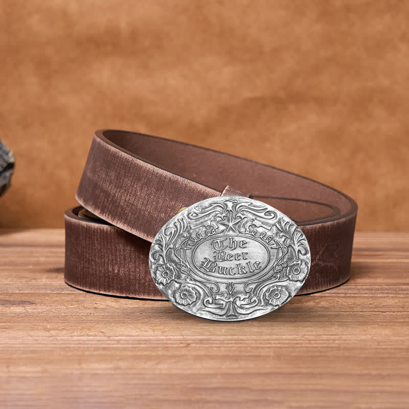 Men's DIY Engrave Flower Creative Beer Holder Buckle Leather Belt - Image 12