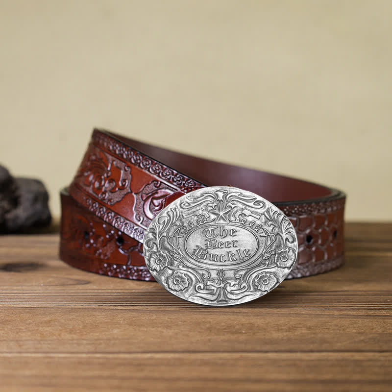 Men's DIY Engrave Flower Creative Beer Holder Buckle Leather Belt - Image 13
