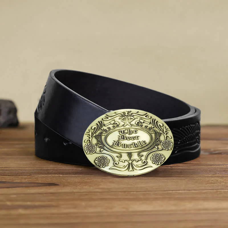 Men's DIY Engrave Flower Creative Beer Holder Buckle Leather Belt - Image 15