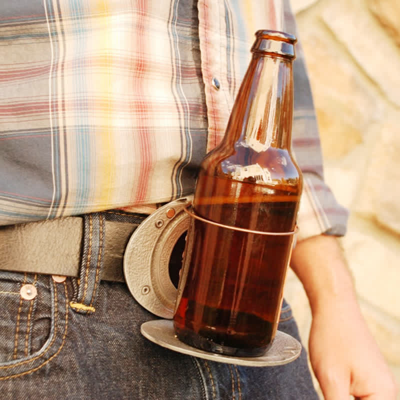 Men's DIY Engrave Flower Creative Beer Holder Buckle Leather Belt - Image 2