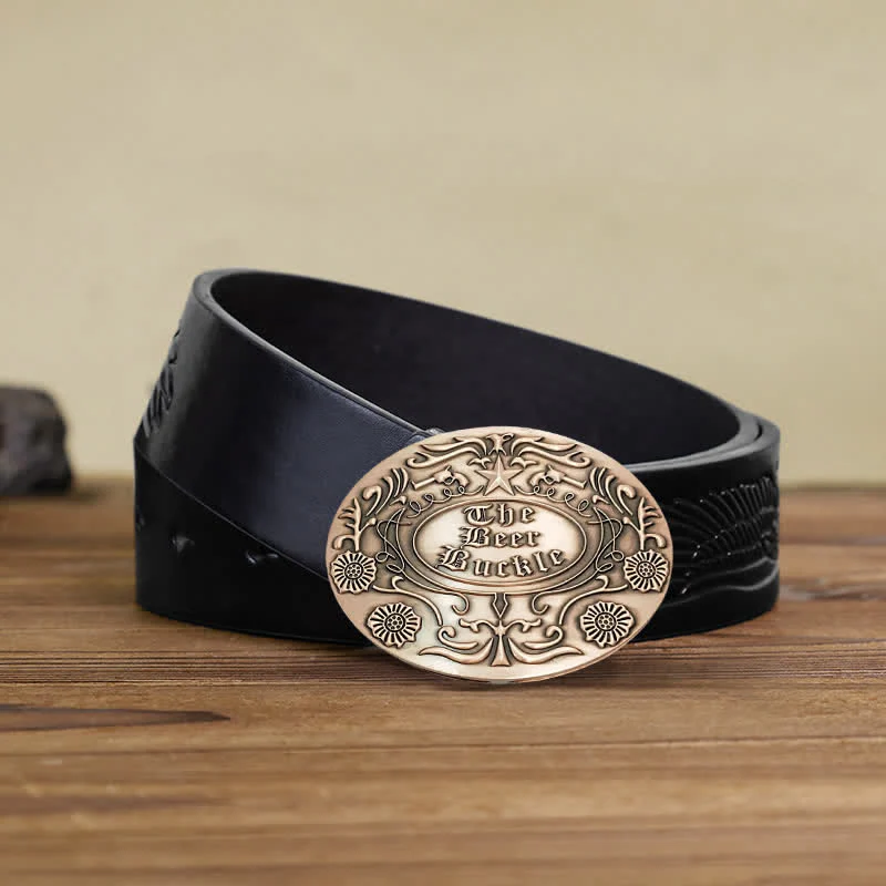 Men's DIY Engrave Flower Creative Beer Holder Buckle Leather Belt - Image 21