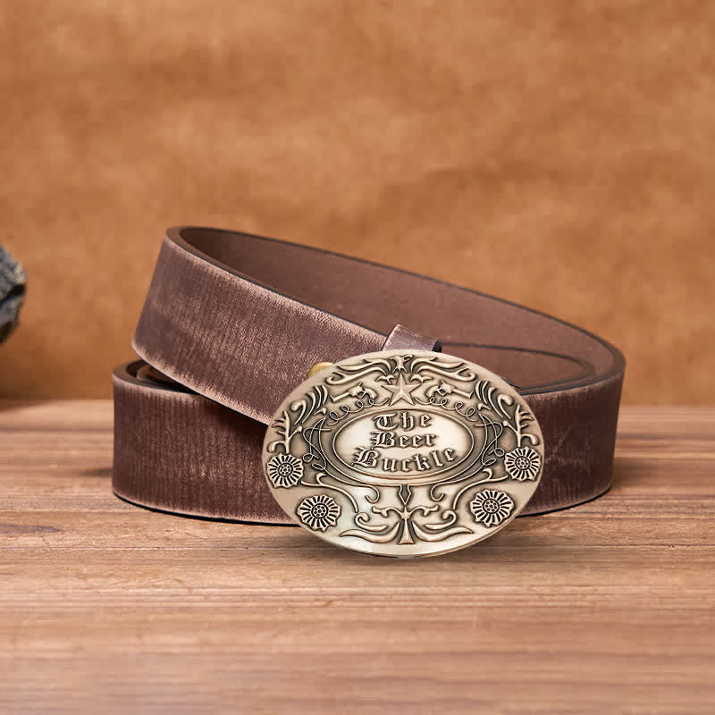 Men's DIY Engrave Flower Creative Beer Holder Buckle Leather Belt - Image 24