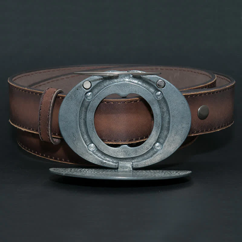 Men's DIY Engrave Flower Creative Beer Holder Buckle Leather Belt - Image 6