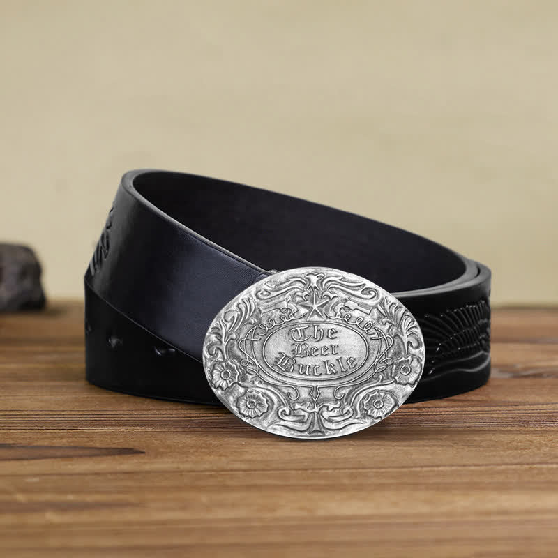 Men's DIY Engrave Flower Creative Beer Holder Buckle Leather Belt - Image 9