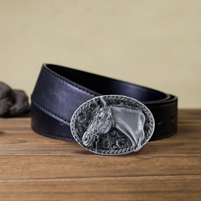 Men's DIY Engraved Horse Head Buckle Leather Belt - Image 8