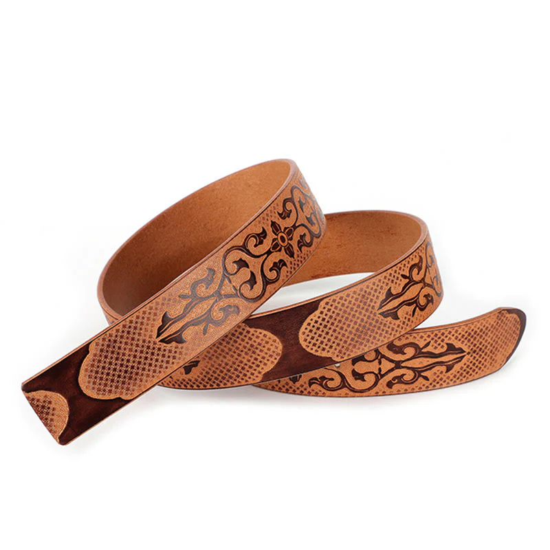 Men's DIY Ethnic Style Carved Pattern Leather Belt - Image 4