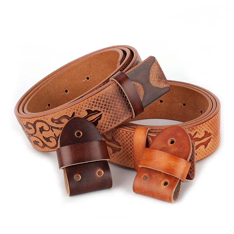 Men's DIY Ethnic Style Carved Pattern Leather Belt - Image 5