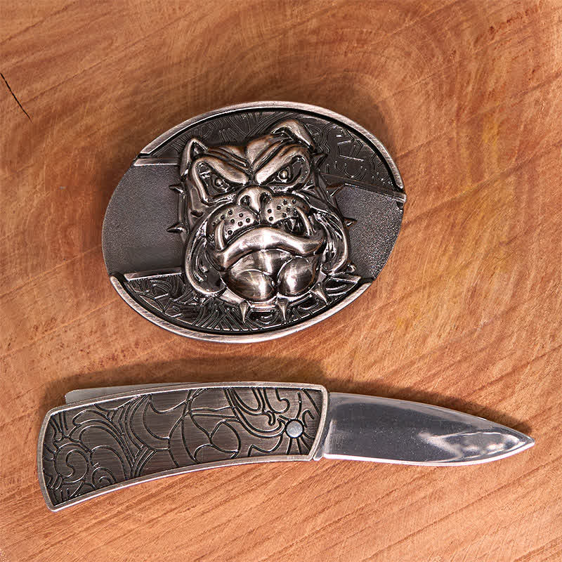 Men's DIY Fierce Dog Hidden Folding Knife Leather Belt - Image 2