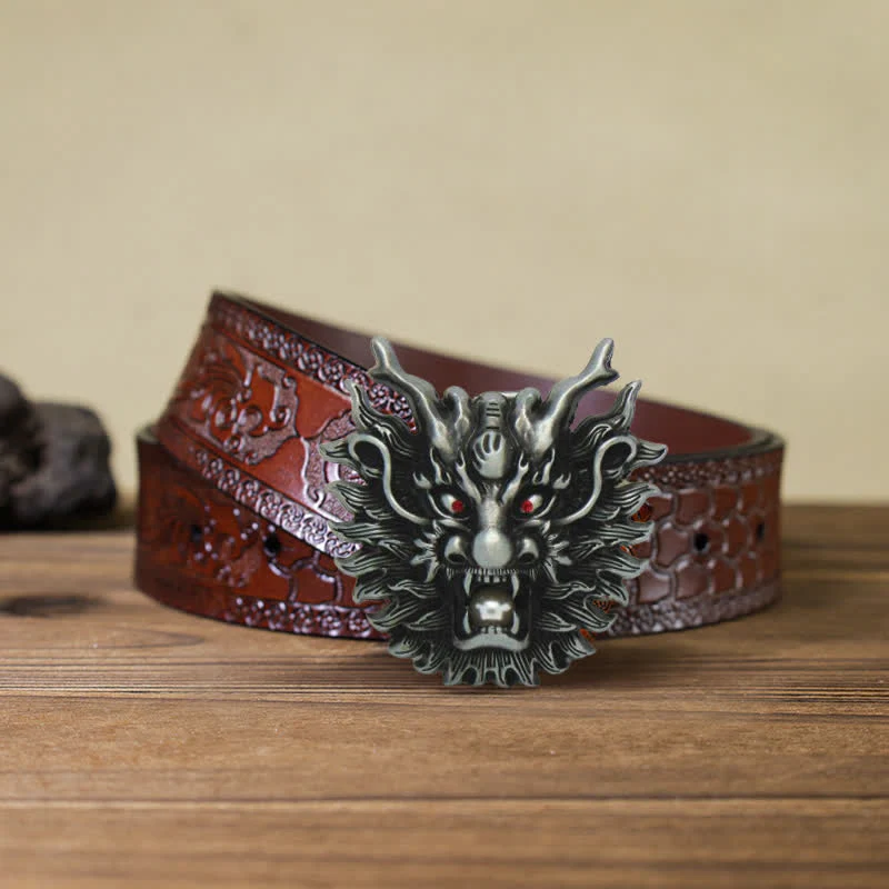 Men's DIY Fiery Dragon White Pearl Buckle Leather Belt - Image 10