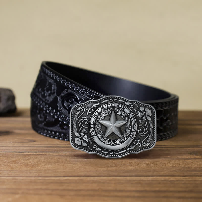 Men's DIY Five Star Texas State Buckle Leather Belt - Image 9