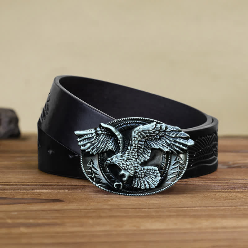 Men's DIY Flying Bald Eagle Buckle Leather Belt - Image 10