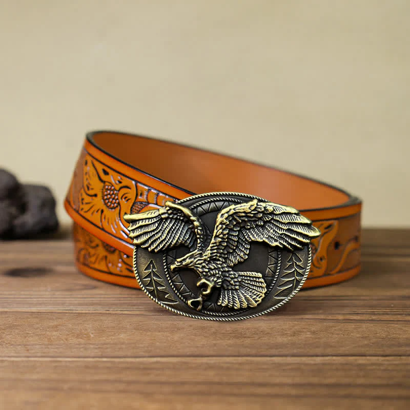 Men's DIY Flying Bald Eagle Buckle Leather Belt - Image 24
