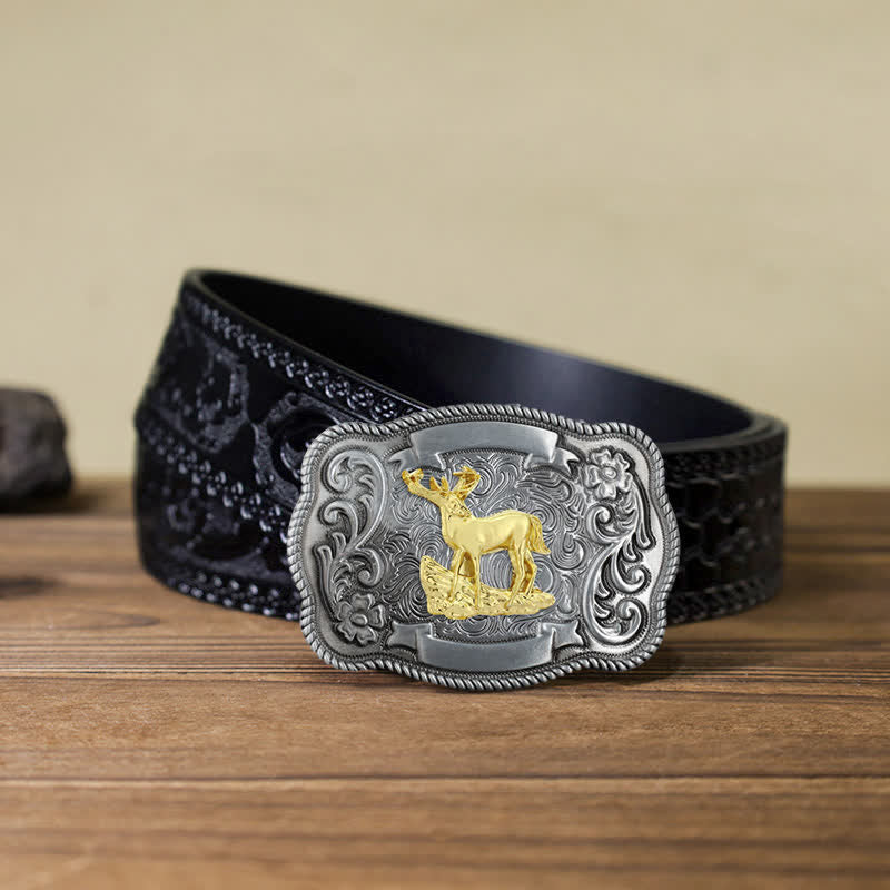 Men's DIY Gold Carving Animal Buckle Leather Belt - Image 34