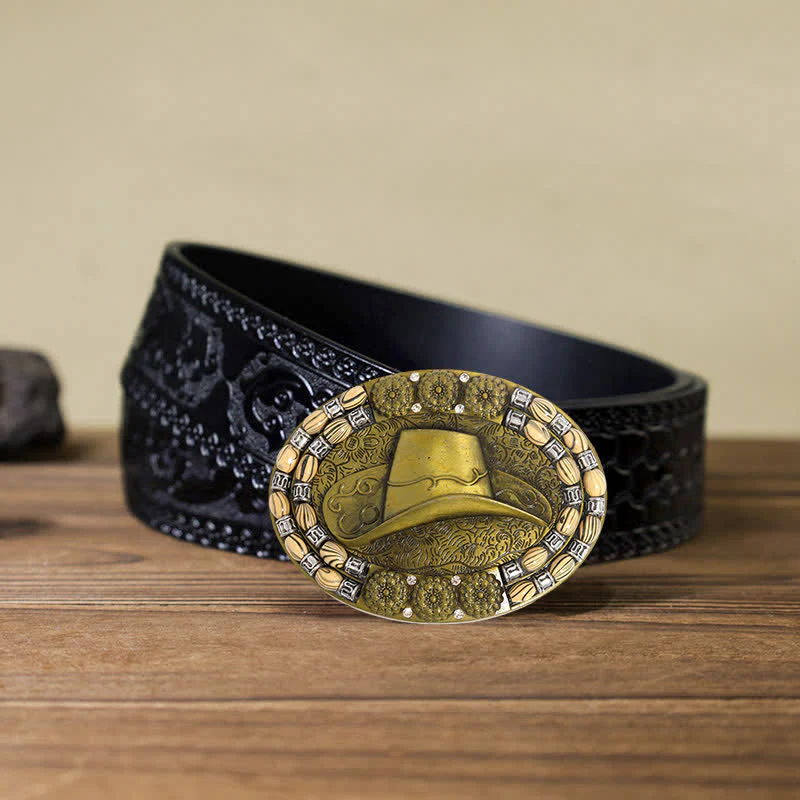 Men's DIY Gold Cowboy Hat Beads Decor Buckle Leather Belt - Image 7