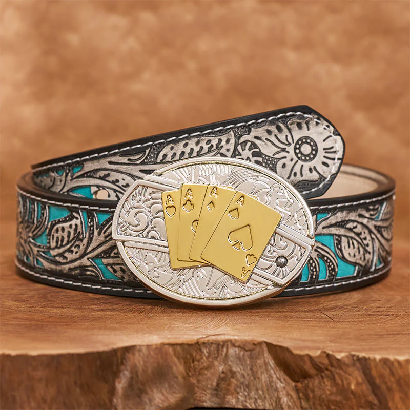Men's DIY Gold & Silver Poker Hidden Folding Knife Buckle Leather Belt - Image 10