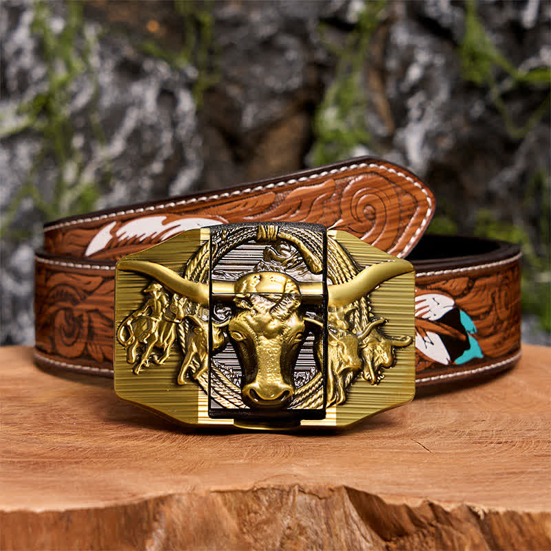 Men's DIY Golden Domineering Bull Leather Belt with Hidden Lighter - Image 11
